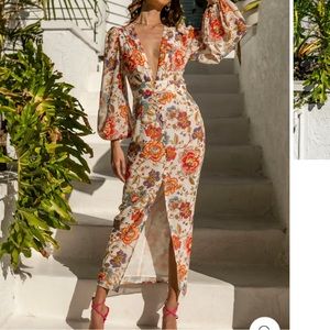 RUNAWAY THE LABEL / JAUS *ONLY WORN ONCE* SOLD OUT MIDI KARSHA DRESS - FLEUR.